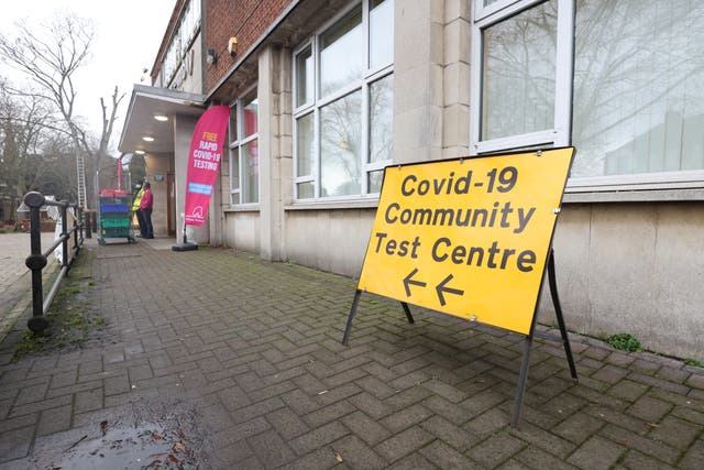 A sign outside a Covid-19 test centre at Chingford Assembly Hall, London (James Manning/PA)