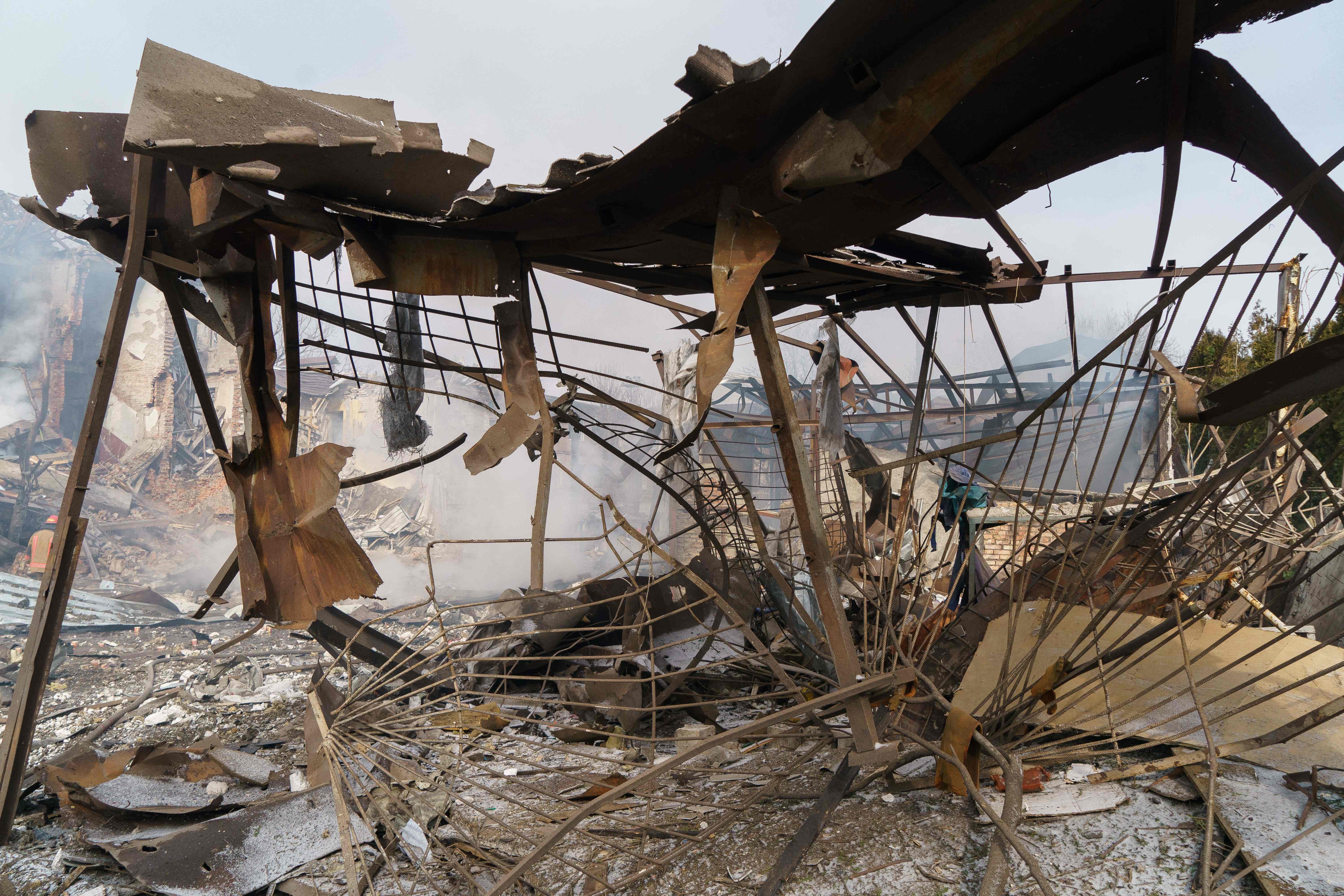 A destroyed shoe factory following an airstrike in Dnipro