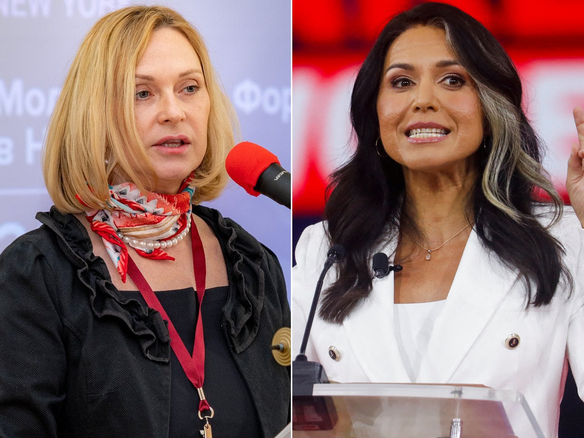 <p>Elena Branson (left) and Tulsi Gabbard (right) </p>