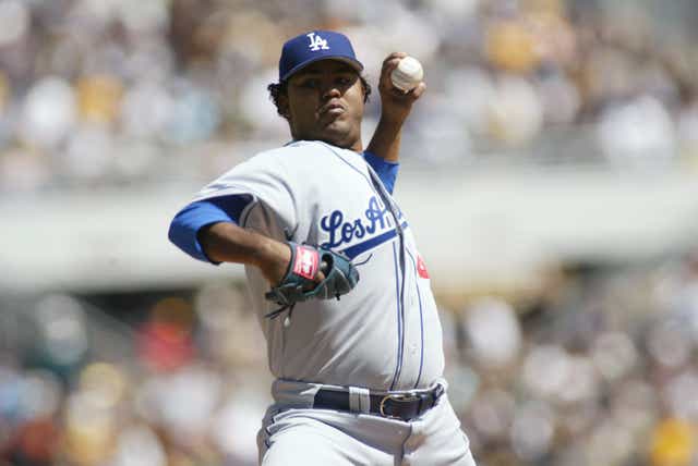 <p>Odalis Perez is pictured during his time playing for the LA Dodgers </p>