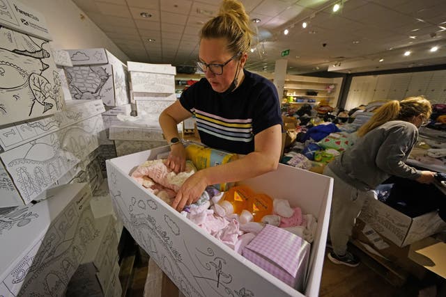 Baby boxes are being packed for Ukraine (Andrew Milligan/PA)