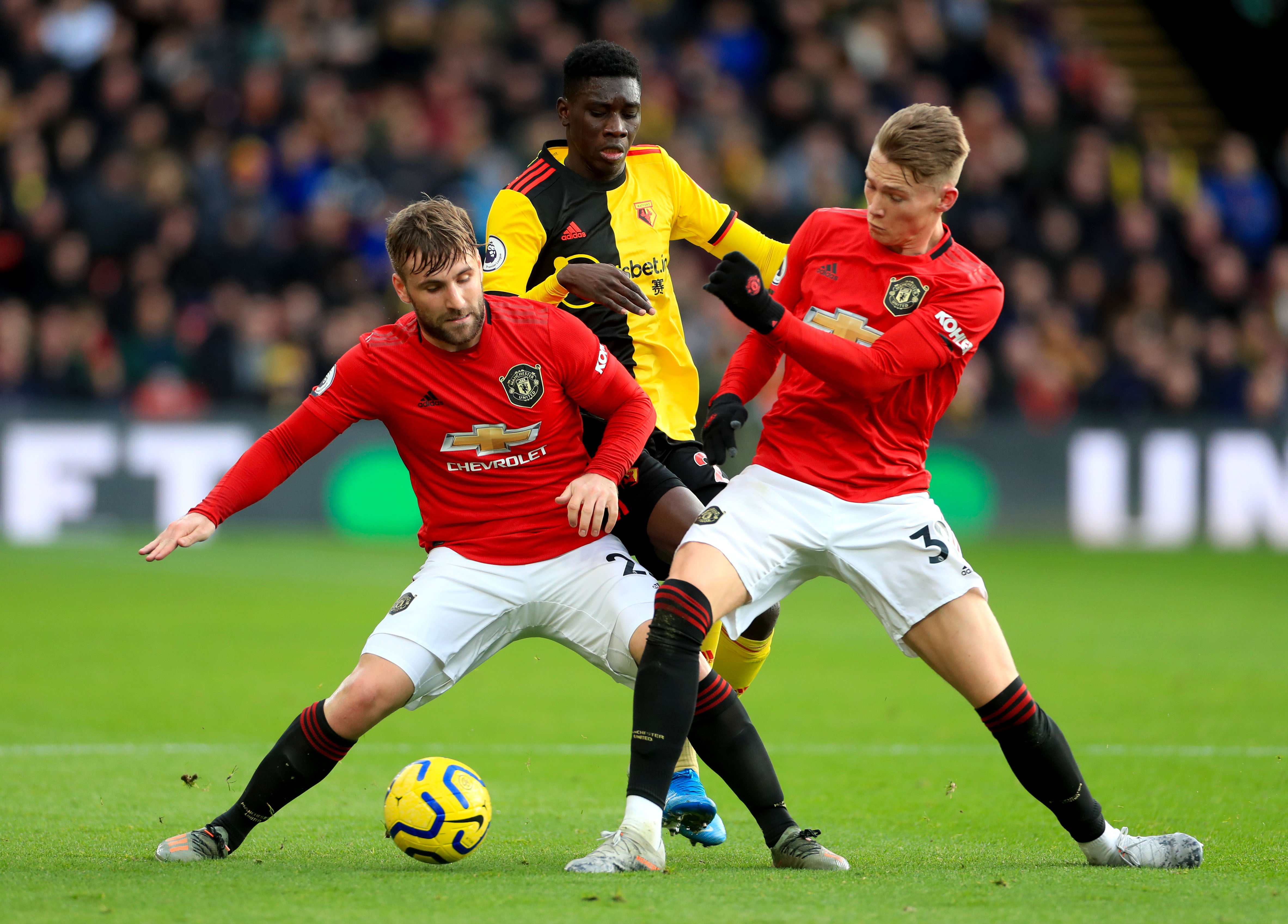 Manchester United’s Luke Shaw (left) and Scott McTominay are both set to miss out again (Mike Egerton/PA)