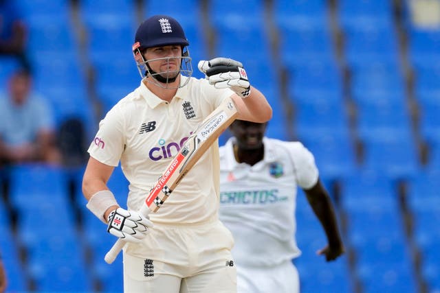 Alex Lees did not survive a review as England lost their first wicket against West Indies (Ricardo Mazalan/AP)