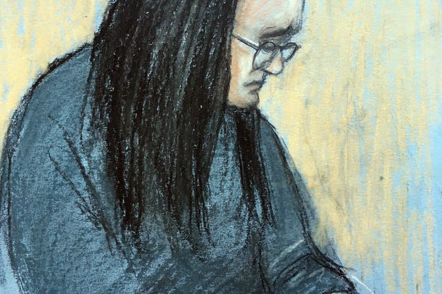 A sketch by Elizabeth Cook of Angharad Williamson, 30, crying in the dock (Elizabeth Cook/PA)