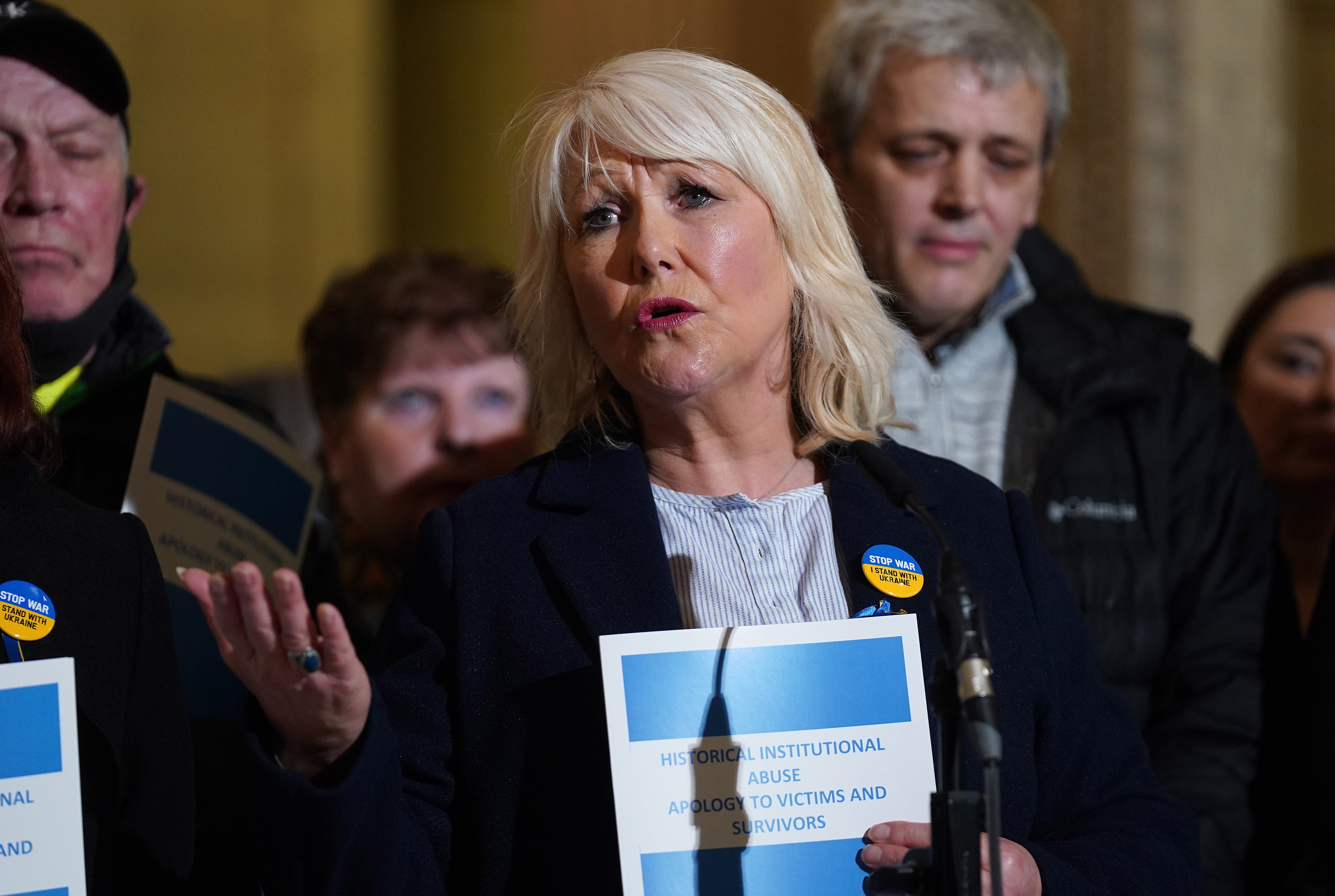 Margaret McGuckin of the Savia lobby group during a press briefing in the Great Hall at Stormont following the delivery of the long-awaited public apology to the victims of historical institutional abuse (Brian Lawless/PA)