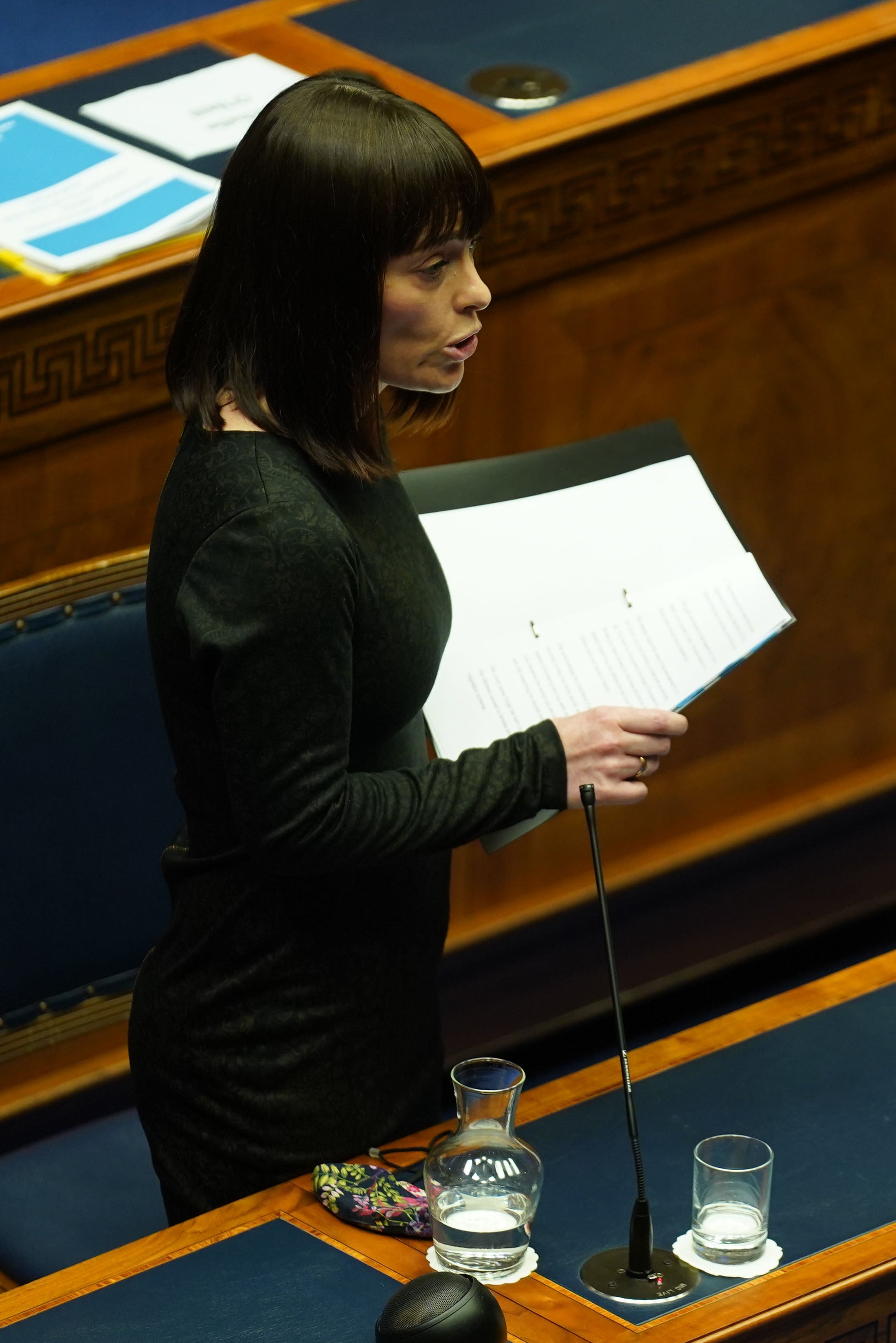 SDLP infrastructure minister Nichola Mallon speaks in the Northern Ireland Assembly chamber at Stormont during the delivery of the long-awaited public apology to the victims of historical institutional abuse (Brian Lawless/PA)
