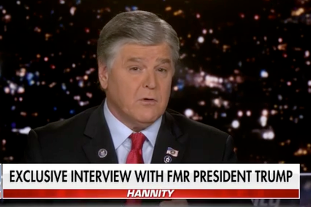 <p>Sean Hannity interviewed former president Donald Trump over the phone on 10 March 2022</p>