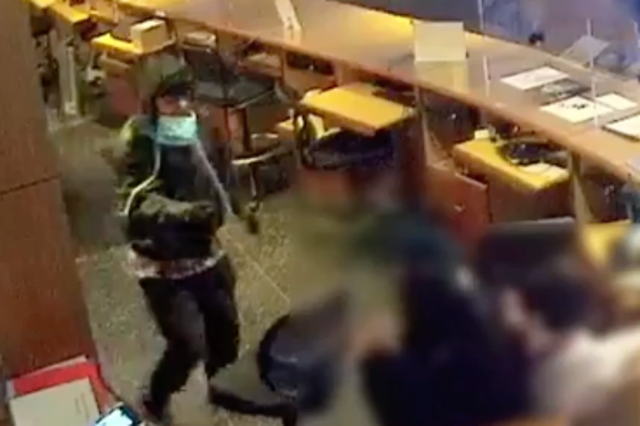 <p>Surveillance video of a man attacking two employees of the Museum of Modern Art in New York City on 13 March, 2022.</p>