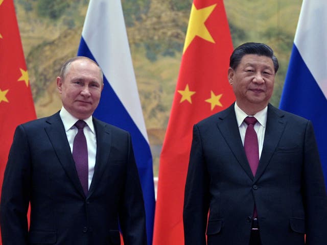 <p>Vladimir Putin and Xi Jinping meet in Beijing in February this year</p>