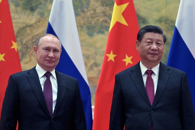 <p>Vladimir Putin and Xi Jinping meet in Beijing in February this year</p>