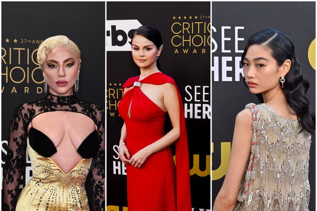 <p>Lady Gaga in Gucci, Selena Gomez and HoYeon Jung in Louis Vuitton</p>