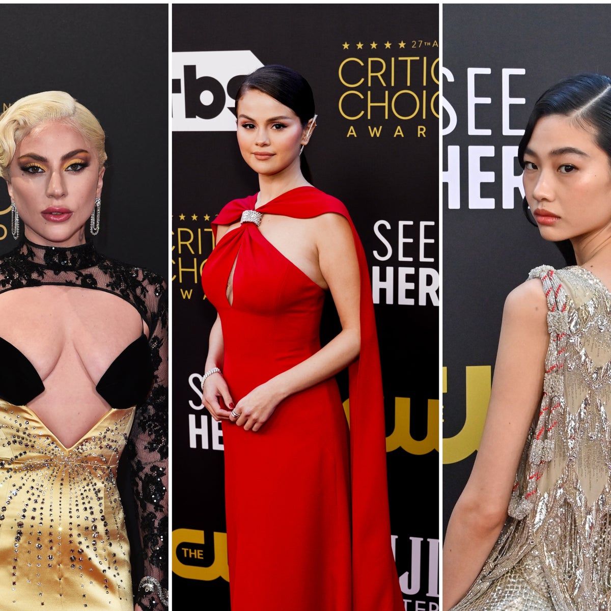 lady gaga critics choice awards dress Lady Gaga Tearfully Thanks 'Brilliant' Bradley Cooper as 'Shallow' Wins Critics' Choice Award
