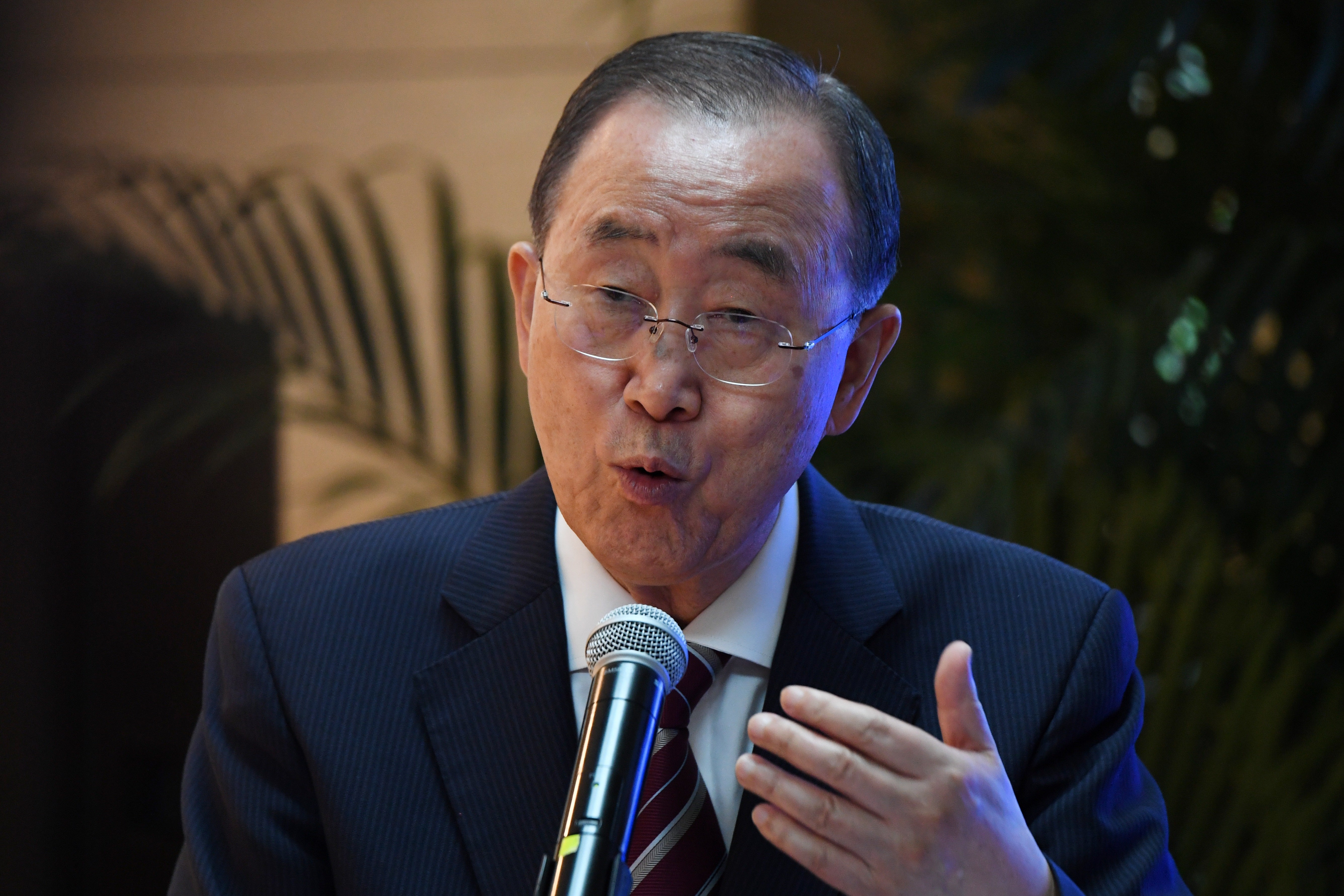 Former UN head Ban Ki-moon speaks at the launch of a report on climate adaptation, by the Global Commission on Adaptation, in Beijing in 2019.