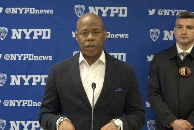 <p>New York mayor Eric Adams addressed shootings targeting the homeless on Saturday</p>