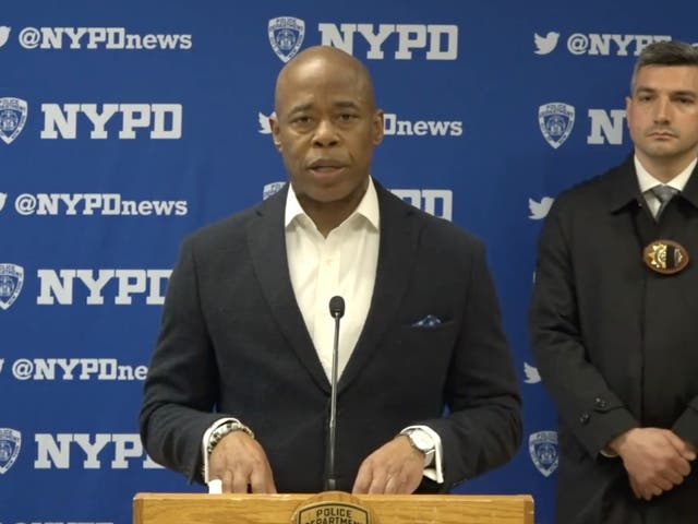 <p>New York mayor Eric Adams addressed shootings targeting the homeless on Saturday</p>
