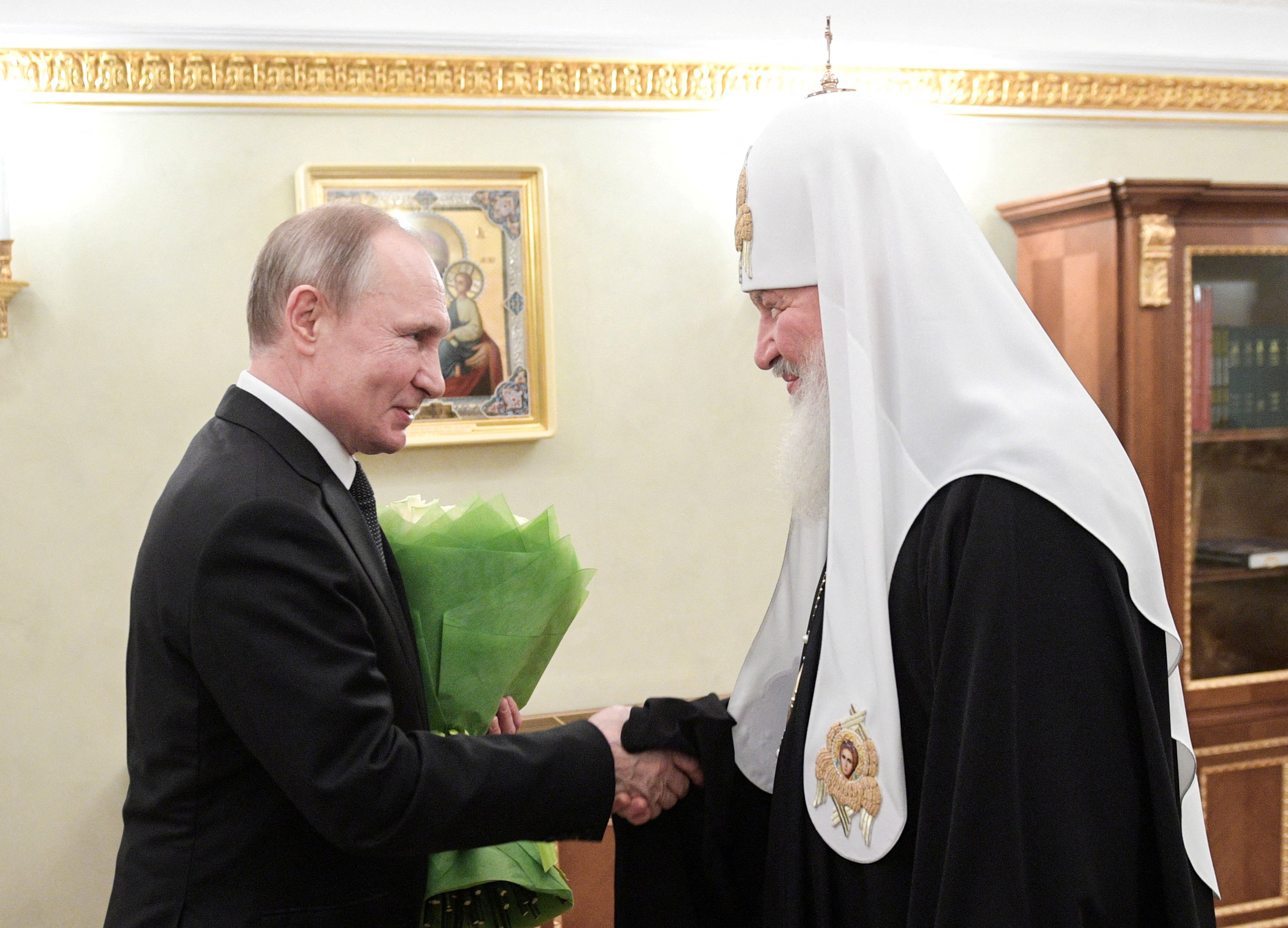 Russian president Vladimir Putin and the Patriarch Kirill of Moscow