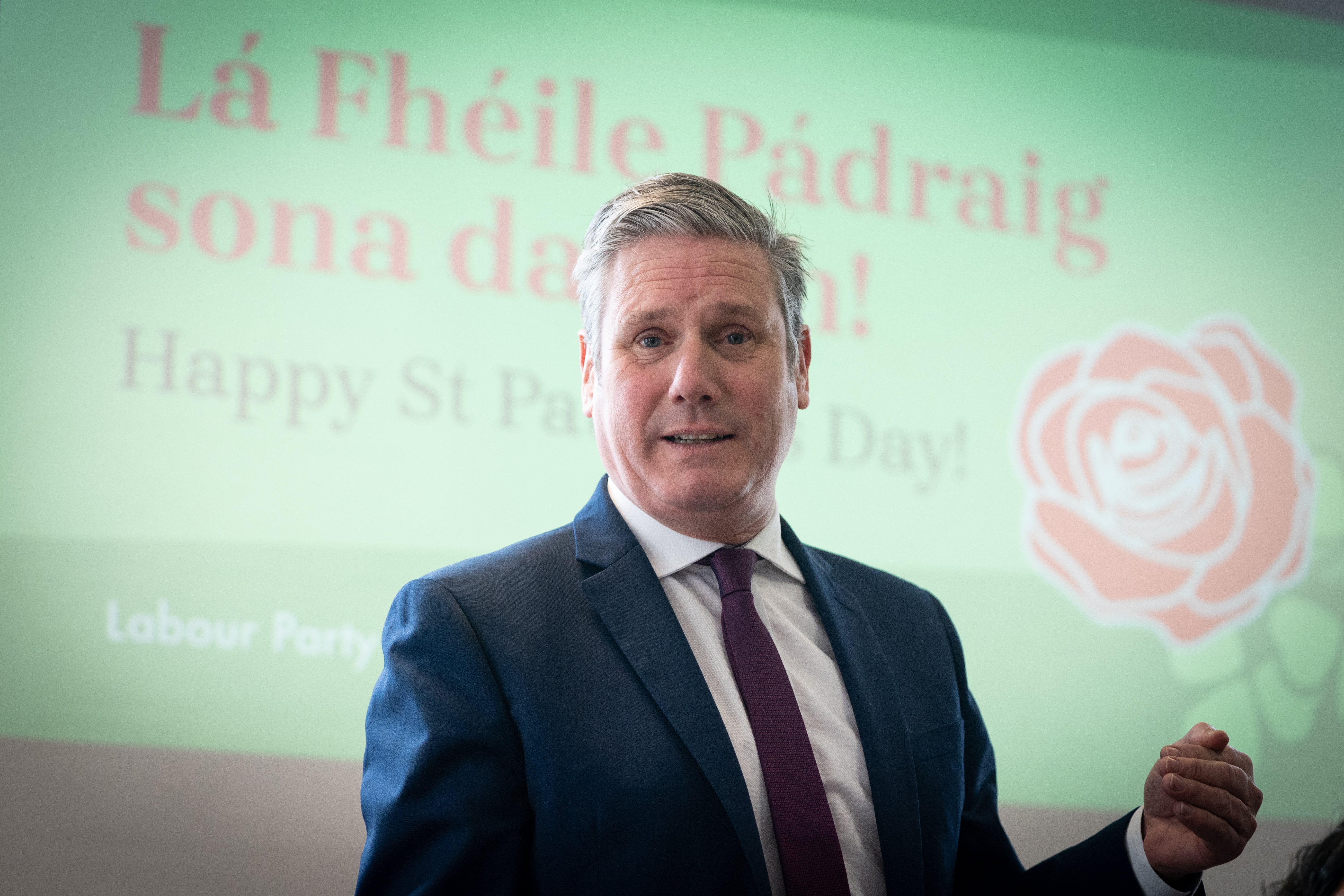 Labour leader Keir Starmer speaks to the Labour Party Irish Society Annual St Patrick’s Day reception at the London Irish Centre. (Stefan Rousseau/PA)