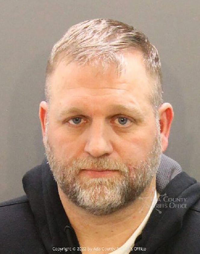 Ammon Bundy’s mugshot following his arrest for trespassing at a hospital protest in Idaho