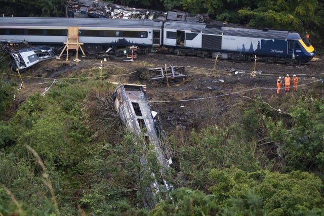 Three people died when a high-speed train derailed in August 2020 (Jane Barlow/PA)