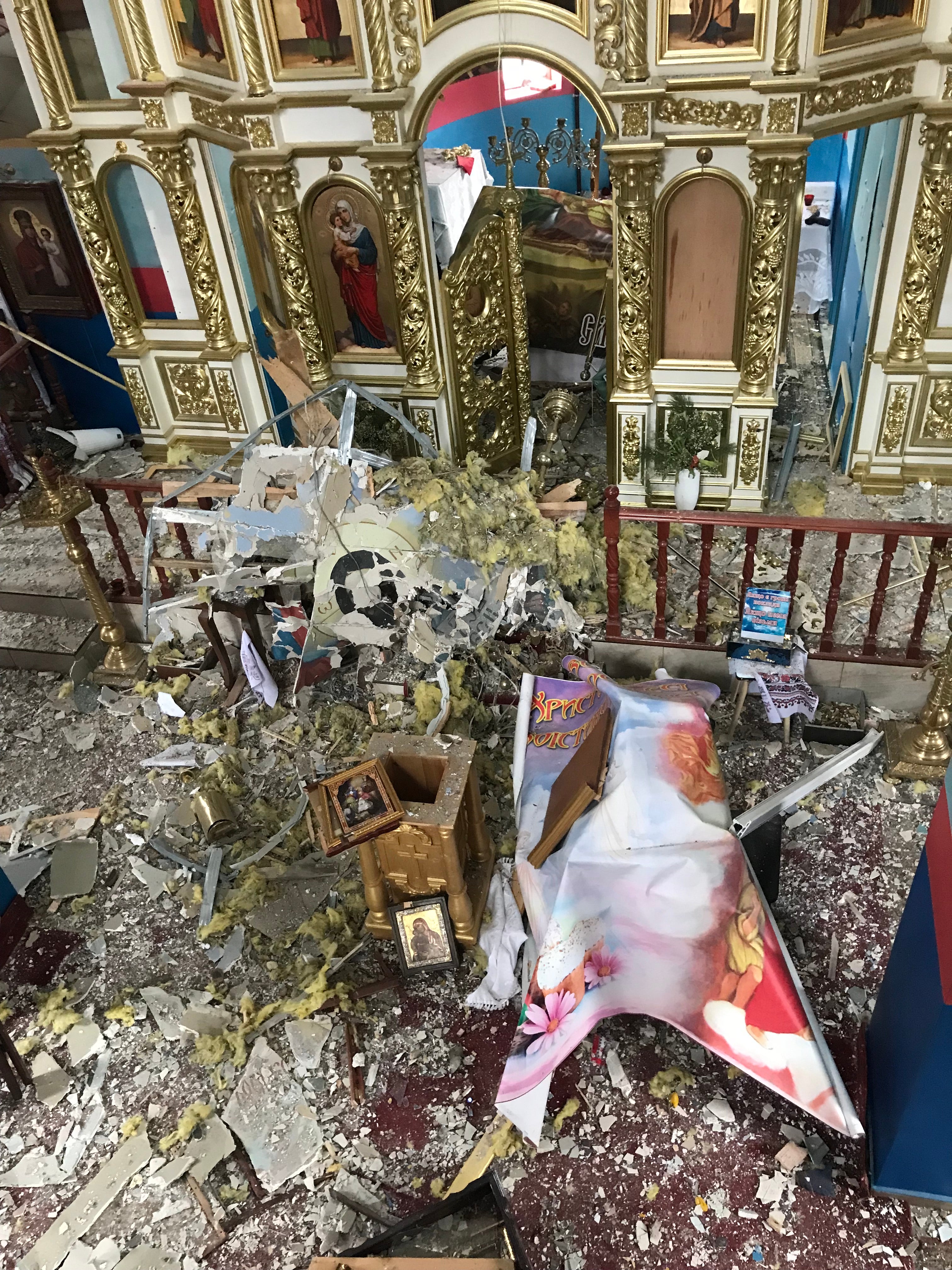The interior of St Michael’s church after the recent bomb attack
