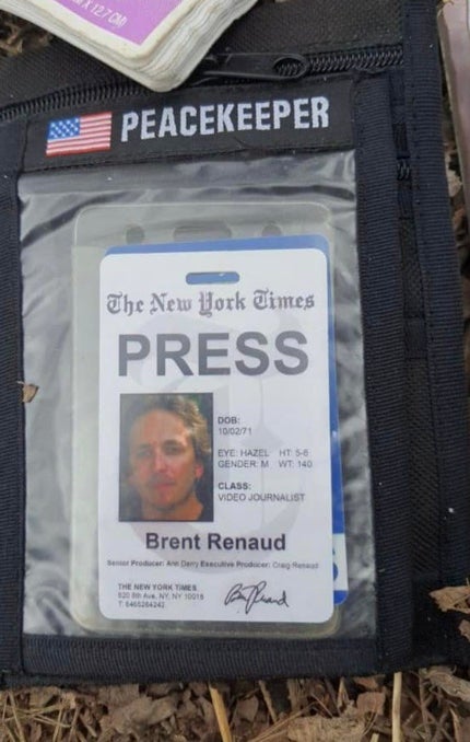 Kyiv police shared a photo of Brent Renaud’s old press pass found with him when he was killed