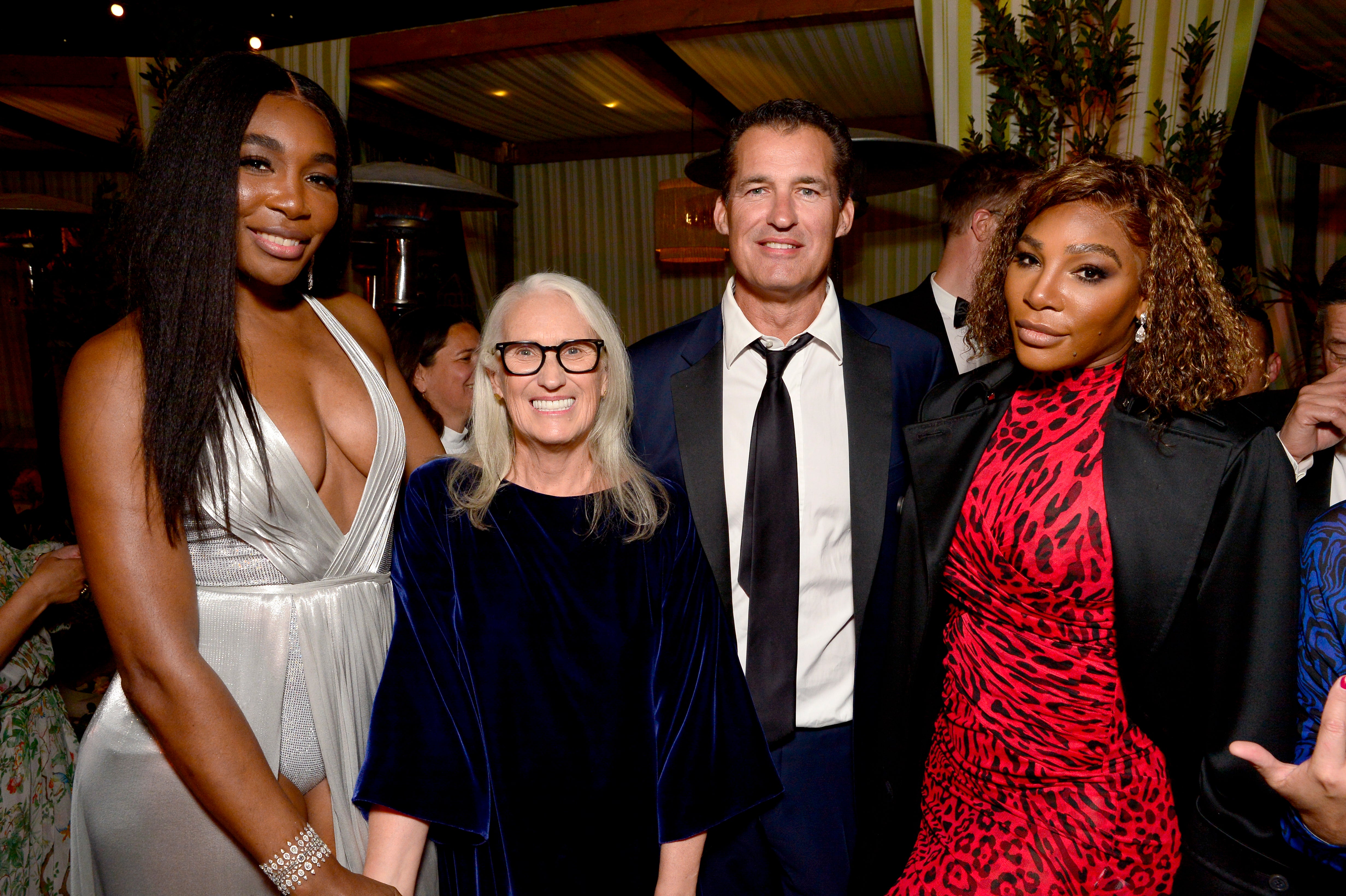 From L-R: Venus Williams, Jane Campion, Netflix’s Scott Stuber and Serena Williams at a Critics Choice after party