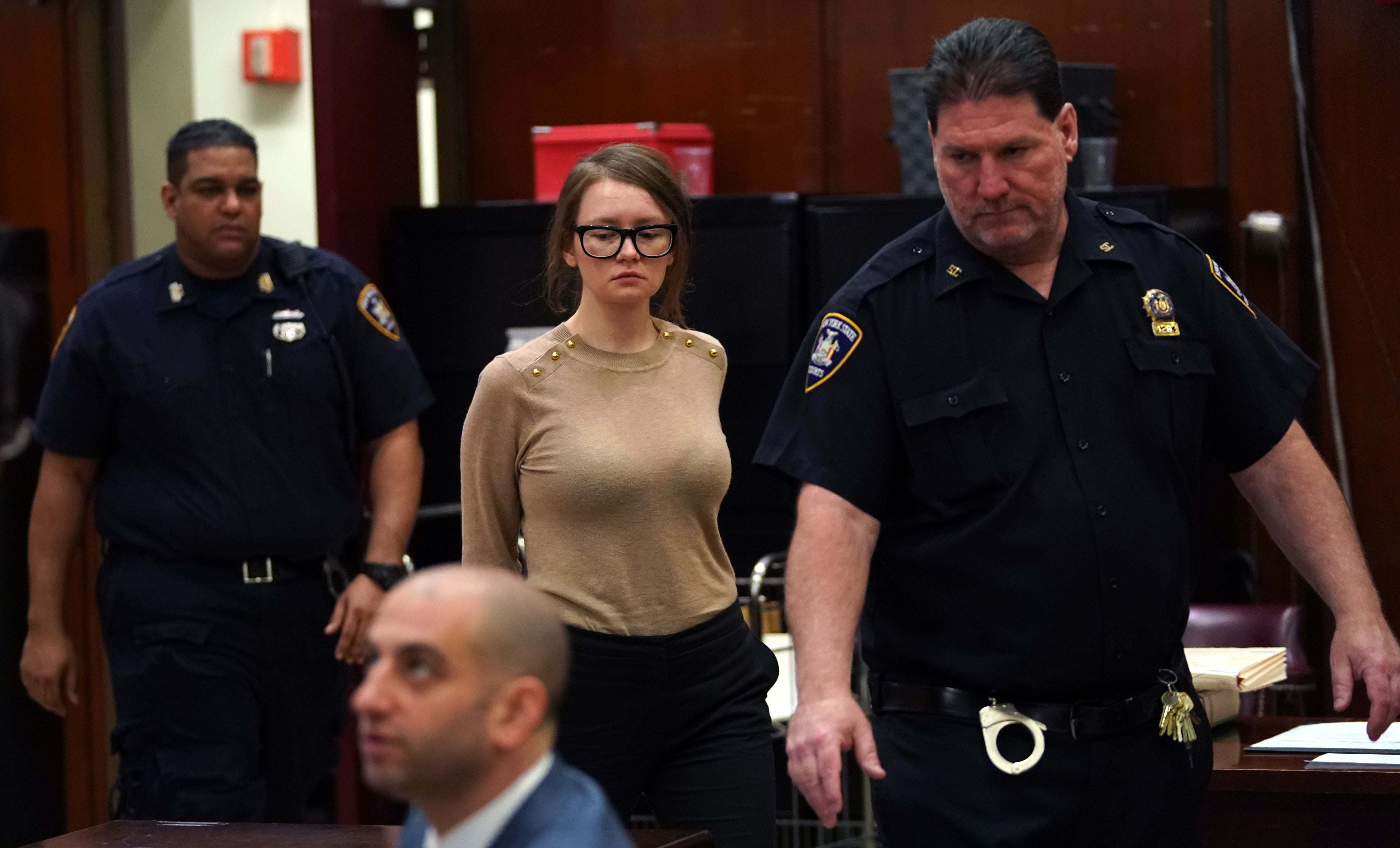 Anna Sorokin better known as Anna Delvey, the 28-year-old German national, whose family moved there in 2007 from Russia, is seen in the courtroom during her trial at New York State Supreme Court in New York on April 11, 2019.