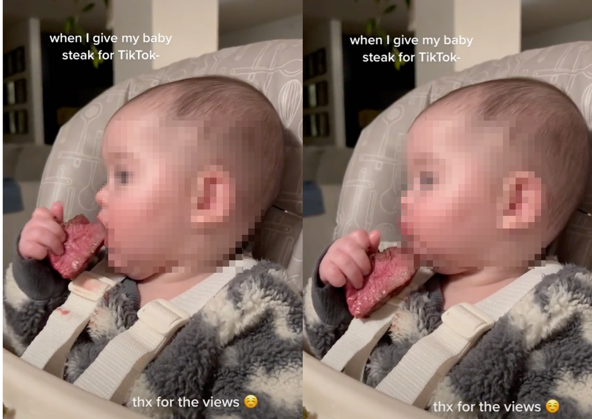 Mother sparks a debate after feeding baby a piece of ‘bloody’ steak: ‘Looks a bit raw’ Mother sparks a debate after feeding baby a piece of ‘bloody’ steak: ‘Looks a bit raw’
