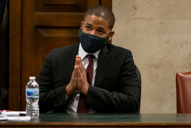 <p>Jussie Smollett was found guilty of lying to police about a hate crime after he reported to police that two masked men physically attacked him, yelling racist and anti-gay remarks near his Chicago home in 2019 </p>