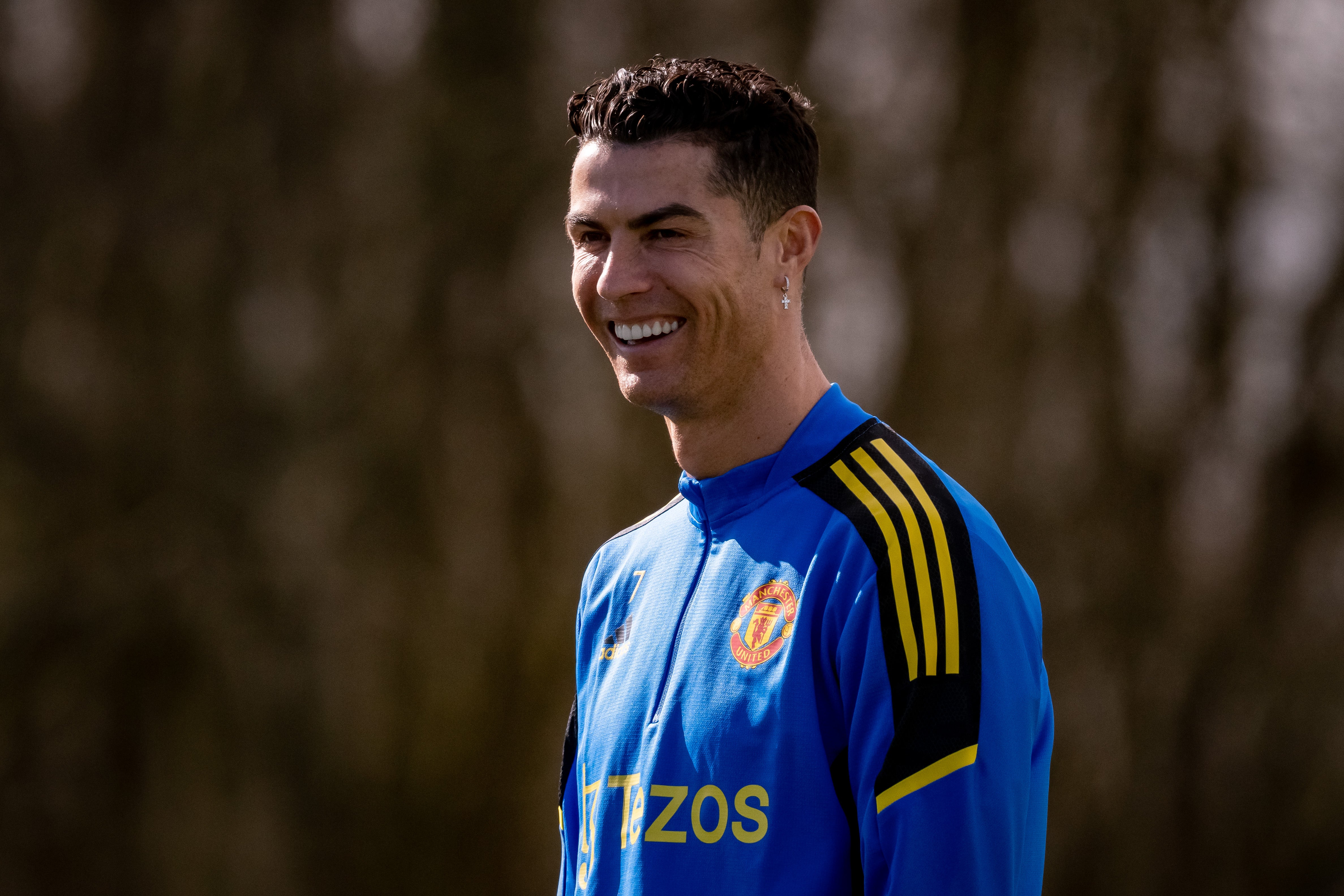 Cristiano Ronaldo of Manchester United in action during a first team training session