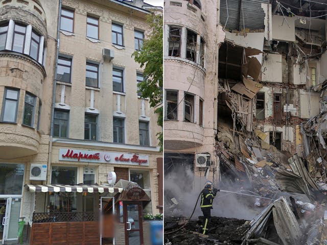 <p>Old Hem pub in Kharkiv before and after Russian airstrikes</p>