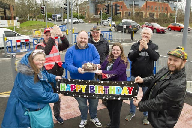 <p>Residents in Swindon Wiltshire  held a party to mark the second birthday of the roadworks</p>