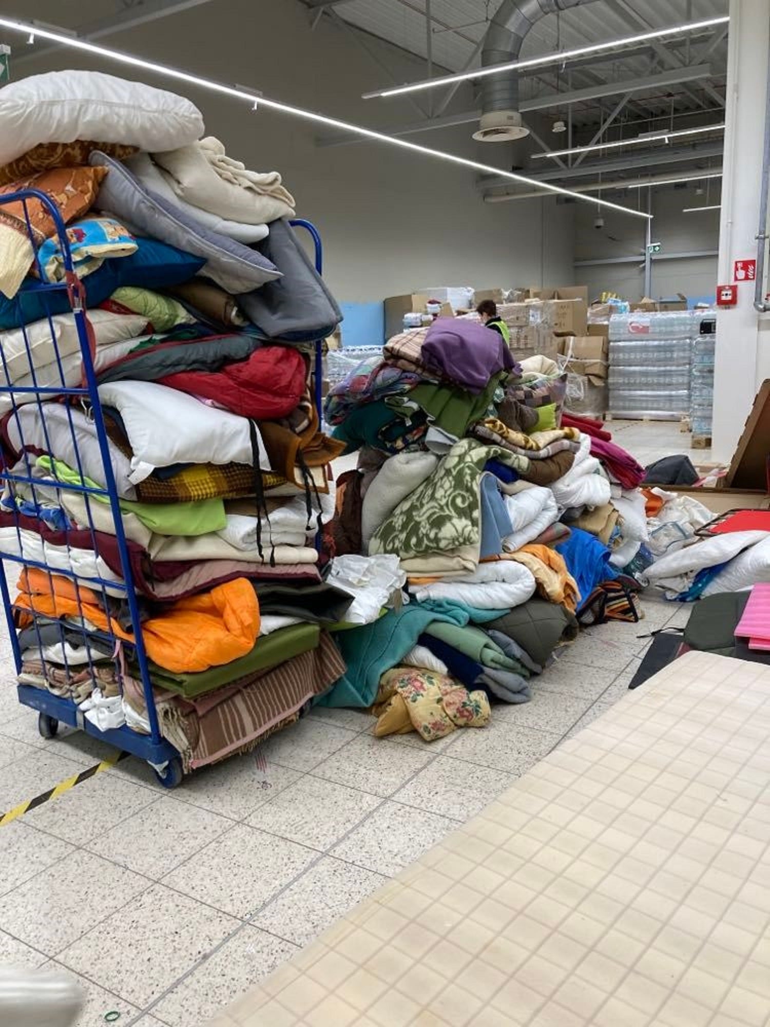 A pile of donations at the refugee centre (Laura Rice)