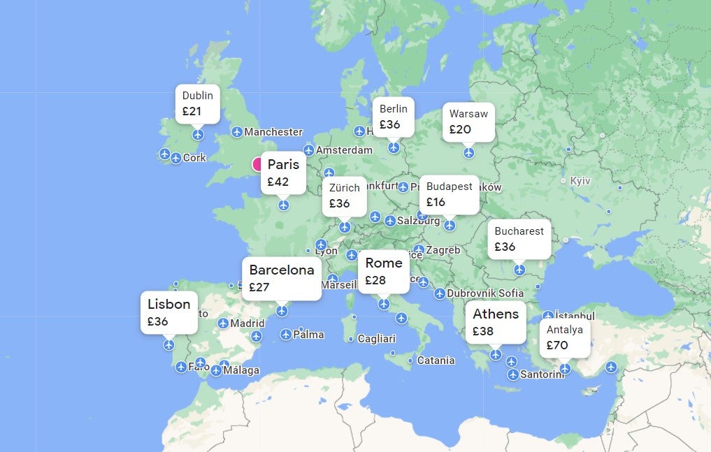 Cheapest European city flights from London for the whole month of April