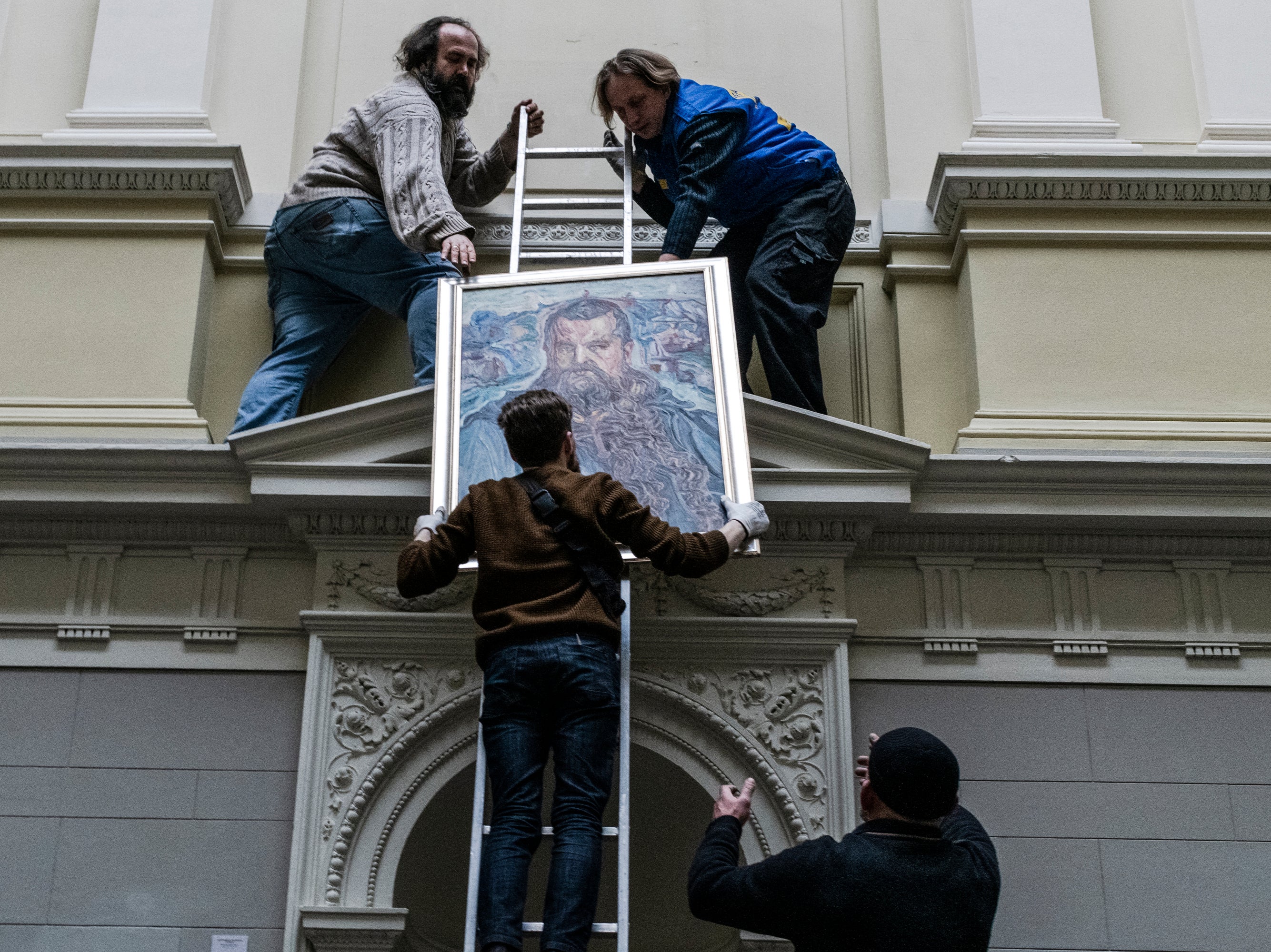 The portrait of metropolitan archbishop Andrey Sheptytsky painted by Oleksa Novakivsky is the last painting to be taken down from the walls in the Andrey Sheptytsky National Museum in Lviv on 7 March