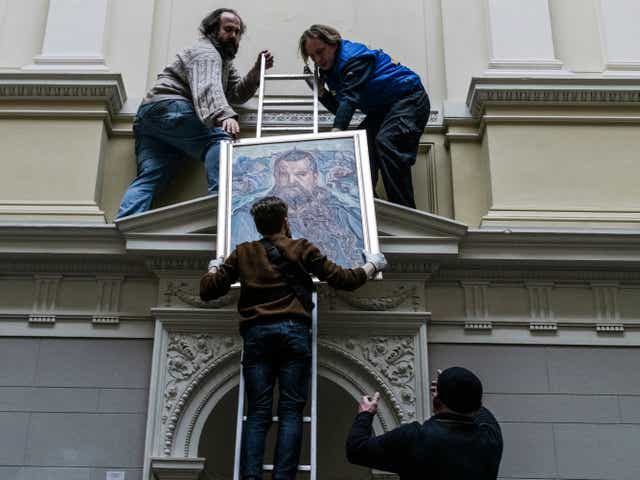 <p>The portrait of metropolitan archbishop Andrey Sheptytsky painted by Oleksa Novakivsky is the last painting to be taken down from the walls in the Andrey Sheptytsky National Museum in Lviv on 7 March </p>