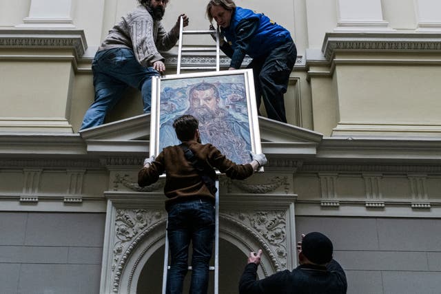 <p>The portrait of metropolitan archbishop Andrey Sheptytsky painted by Oleksa Novakivsky is the last painting to be taken down from the walls in the Andrey Sheptytsky National Museum in Lviv on 7 March </p>