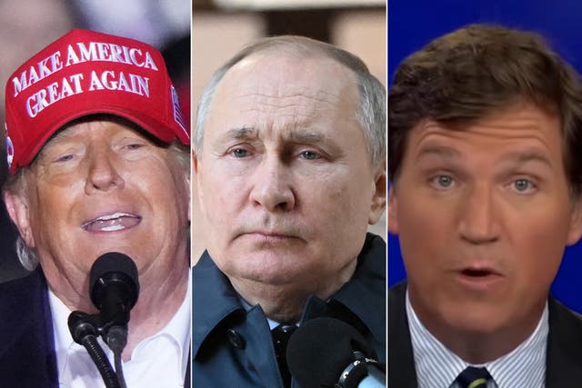 <p>In Vlad we trust? Trump and Fox News host Tucker Carlson admire ‘strongman’ Putin </p>