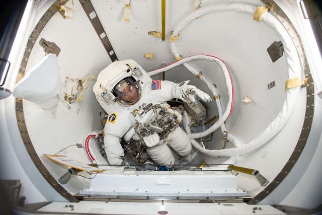 <p>Nasa astronaut Mark Vande Hei aboard the International Space Station</p>