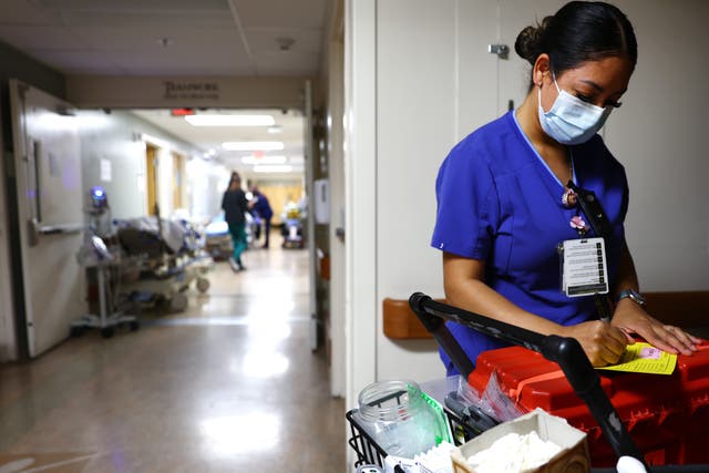 <p>Lab technician Alejandra Sanchez works in the Emergency Department at Providence St. Mary Medical Center on March 11, 2022 in Apple Valley, California</p>