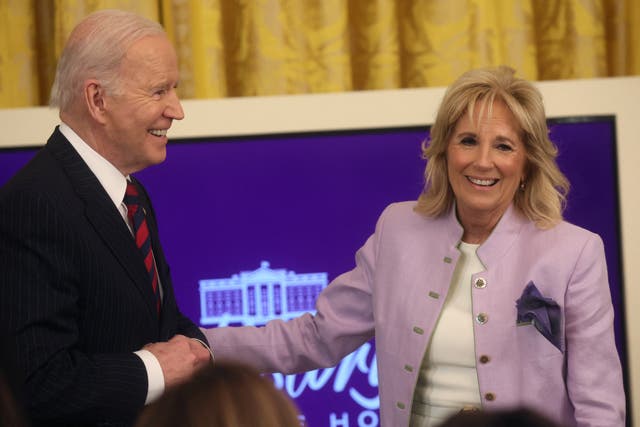 <p>US president Joe Biden and first lady Jill Biden at an event on Equal Pay Day to celebrate Women’s History Month</p>