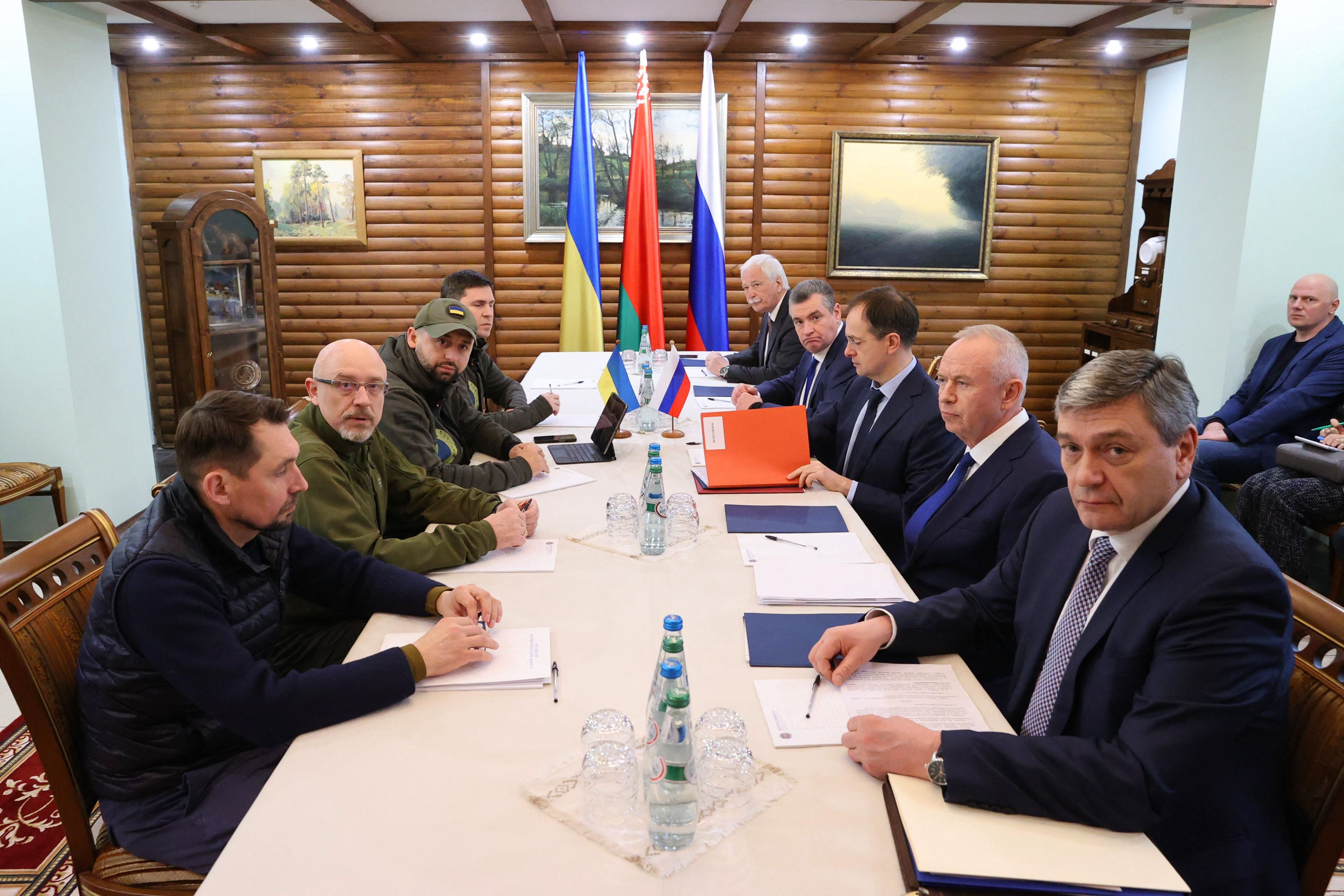 Ukrainian and Russian delegations meet in Belarus for peace negotiations.