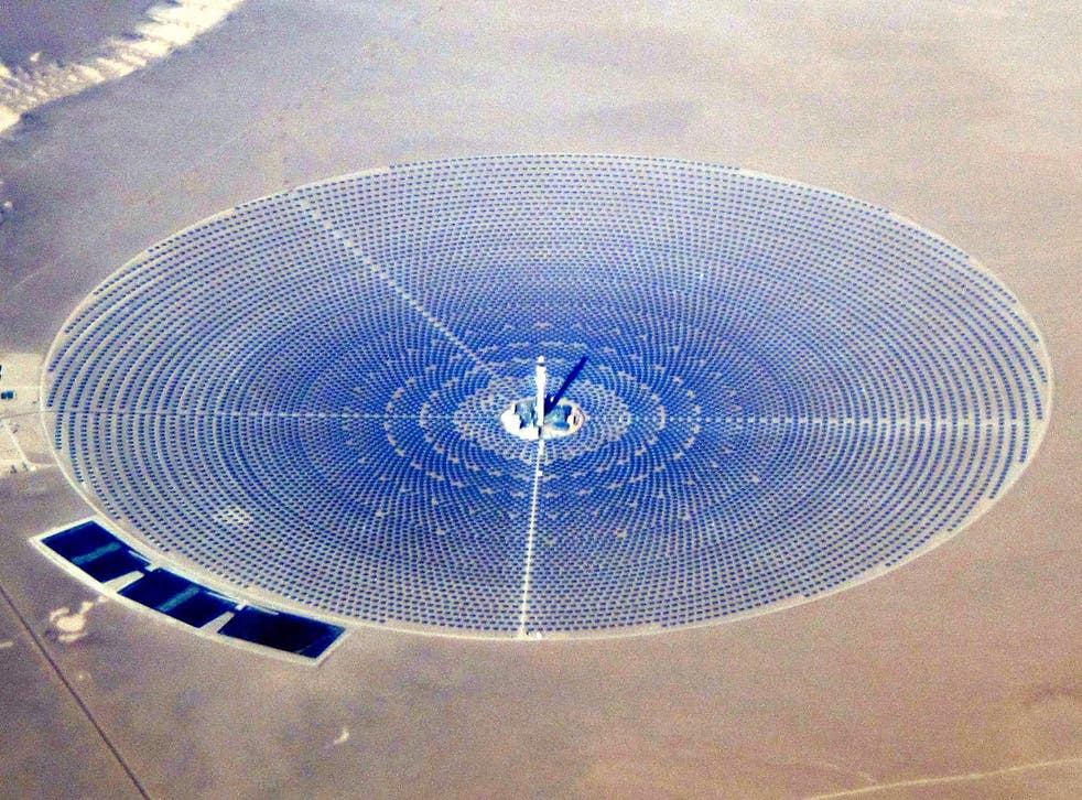 <p>The Crescent Dunes Solar Energy Project in Nevada, US, as seen from an airliner</p>