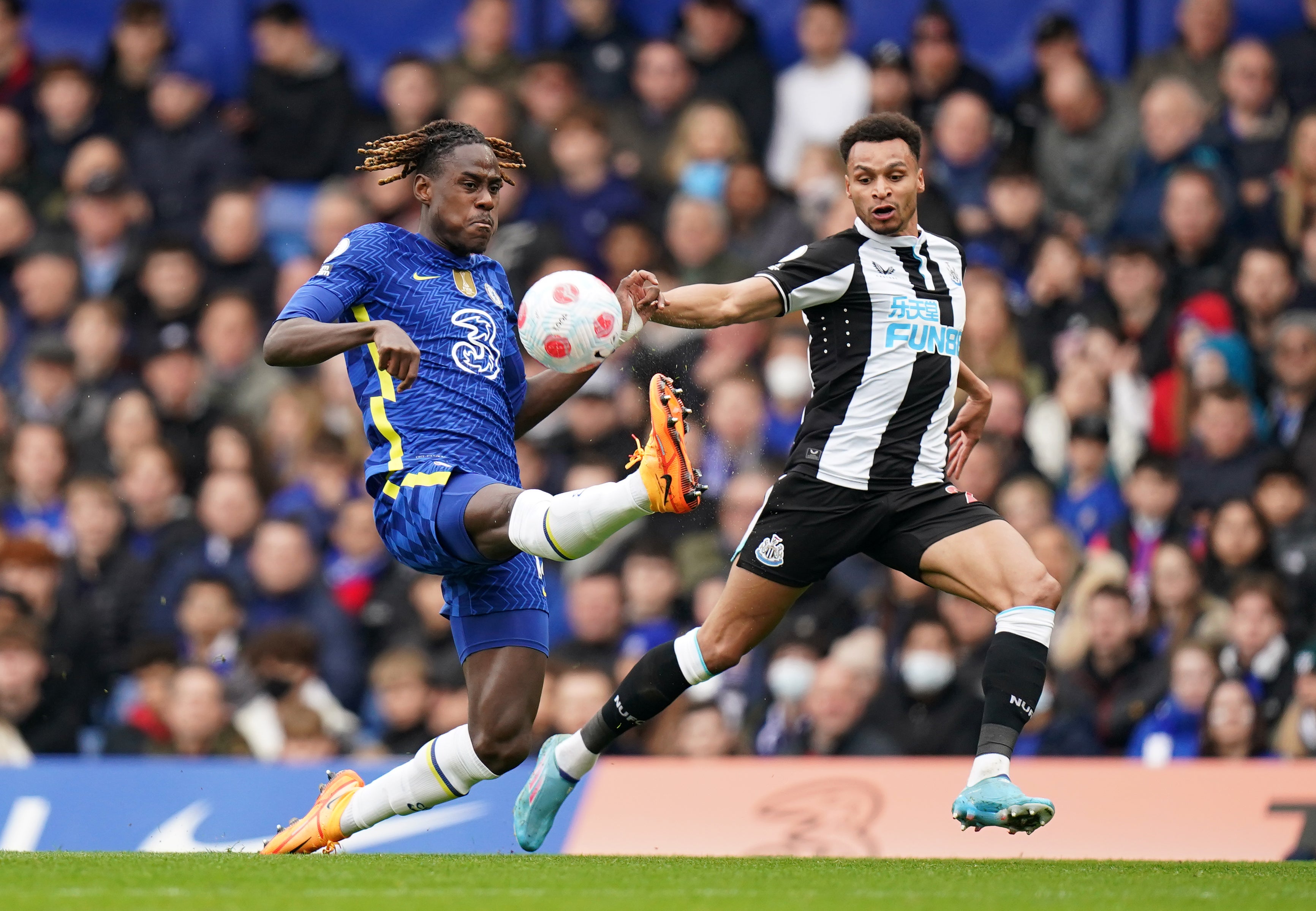 Chelsea’s Trevoh Chalobah (left) and Newcastle’s Jacob Murphy were at the centre of a controversial decision on Sunday (Adam Davy/PA)