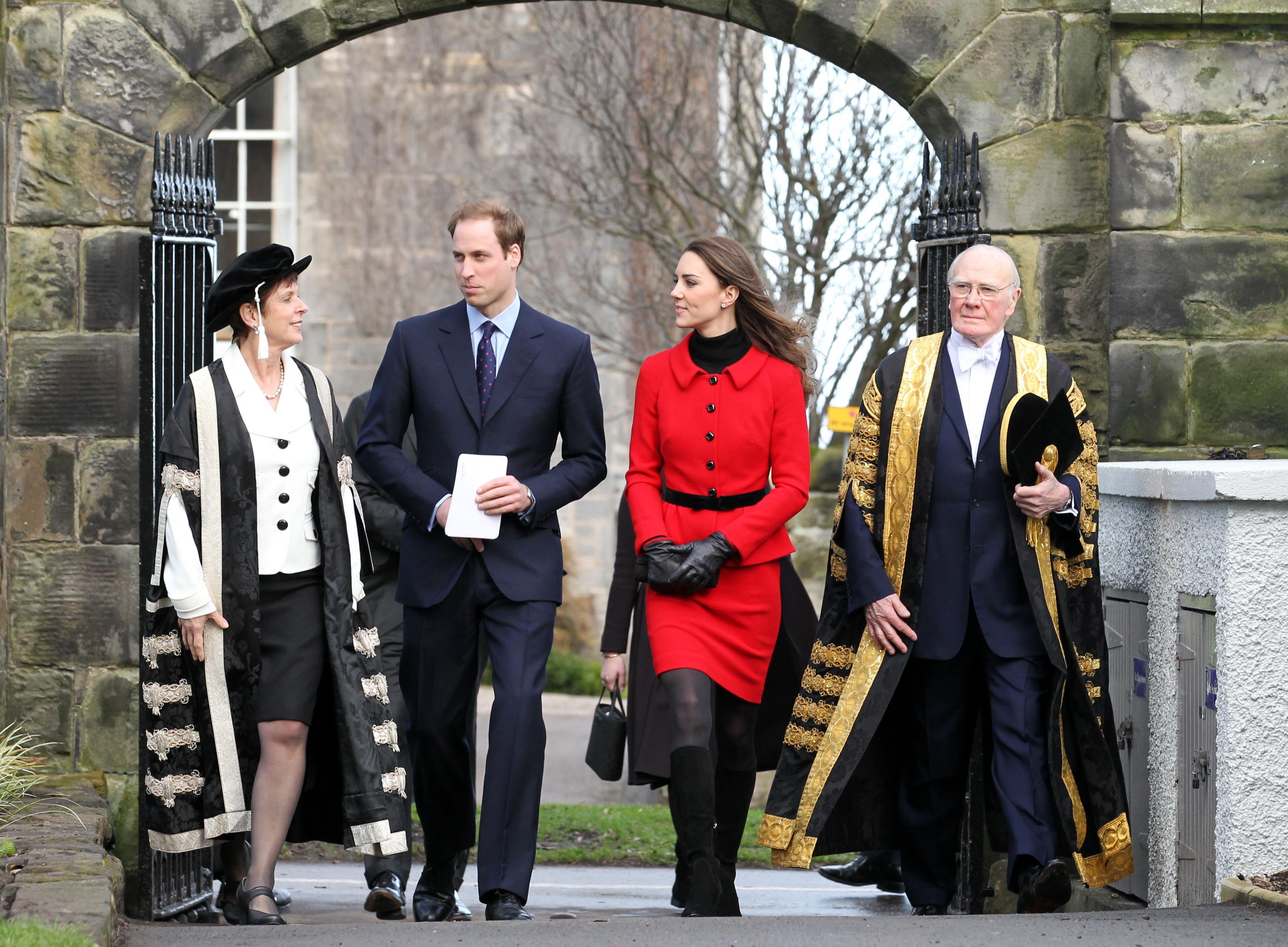 William and Kate passing St Salvator’s – the halls at St Andrews where they met – during a visit in 2011 (Andrew Milligan/PA)