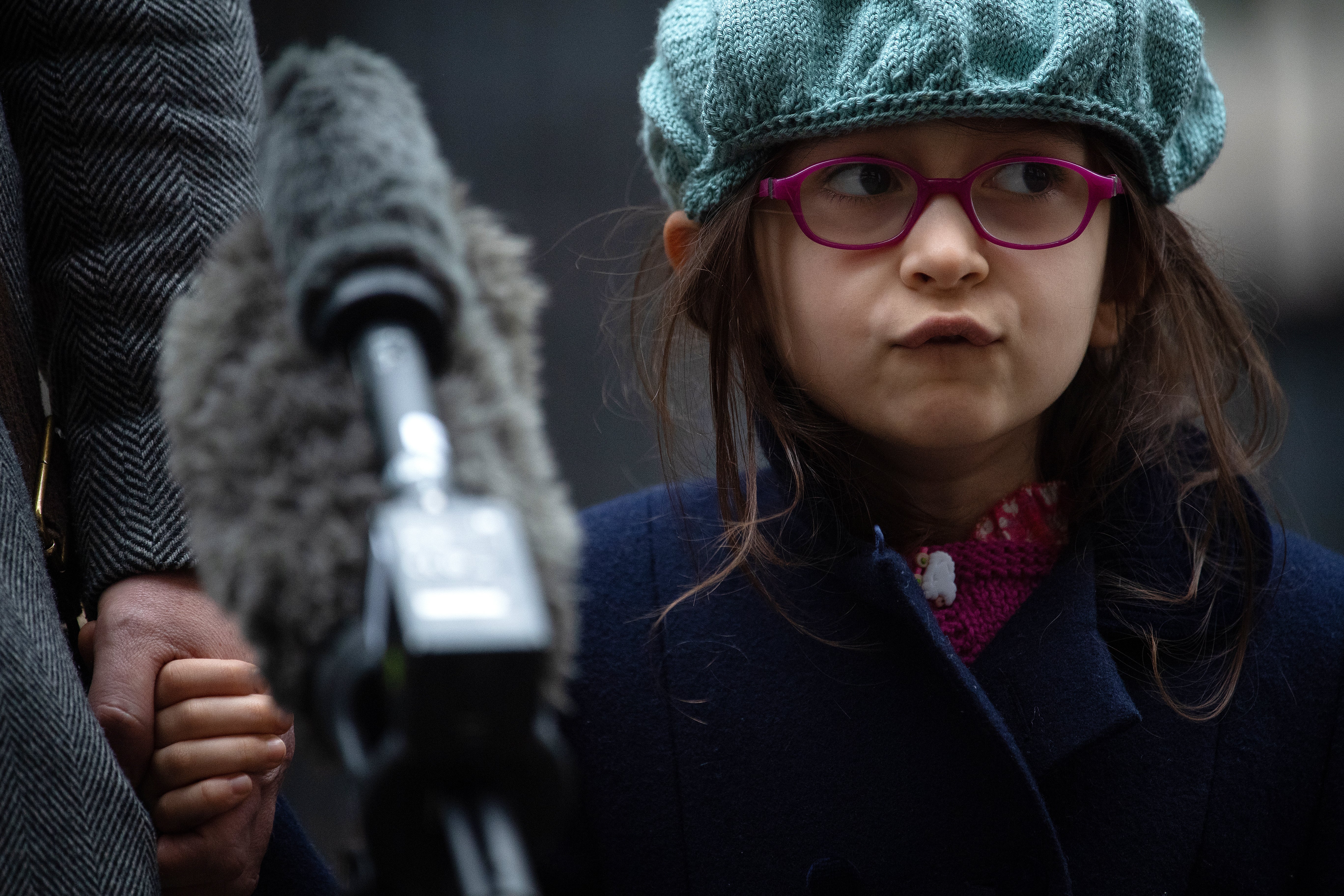 Gabriella Ratcliffe, the daughter of Nazanin Zaghari-Ratcliffe, listens to a question from the media during a visit in Downing Street on 23 January 2020.