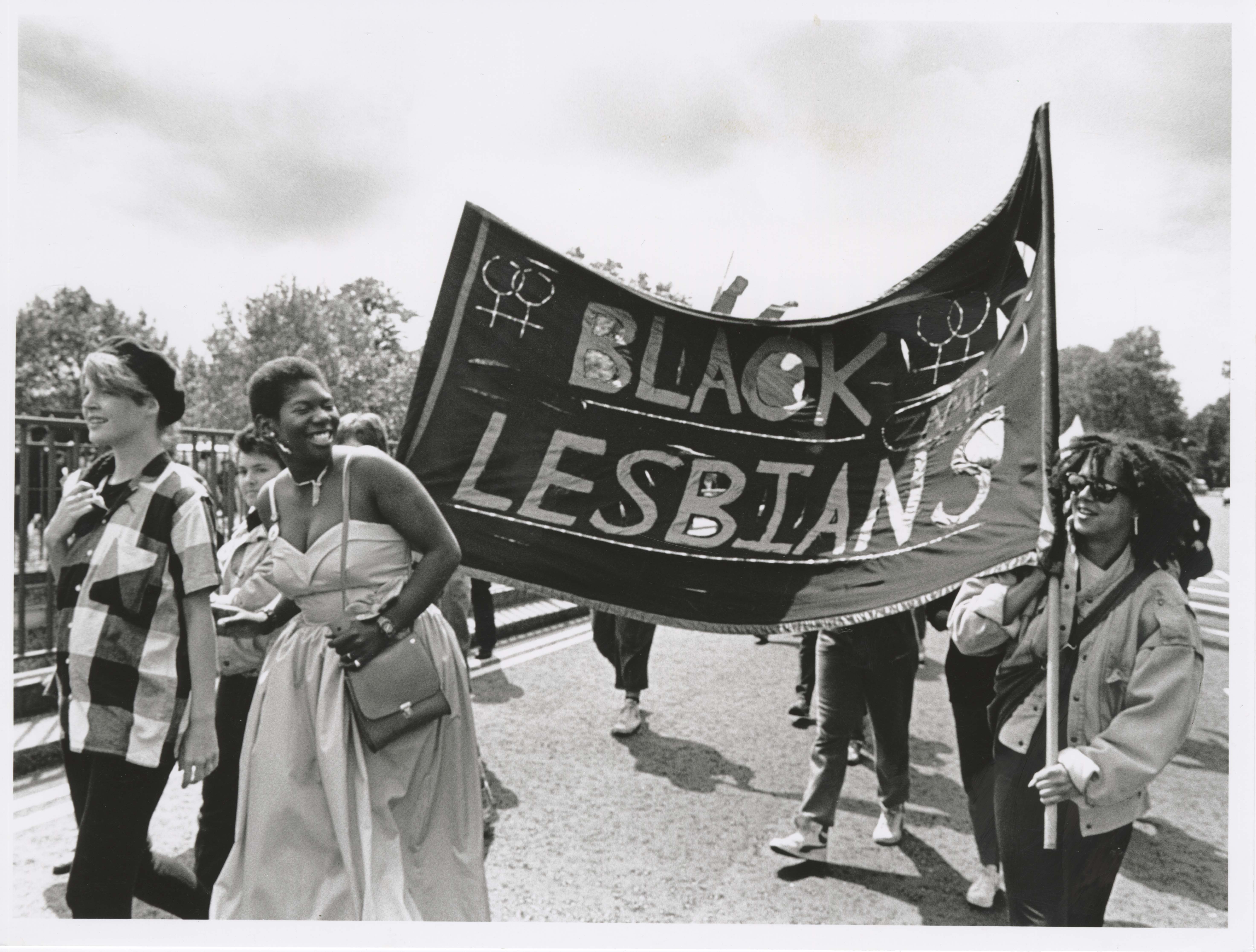 Femi Otitoju, right, at the Lesbian Strength March in London on 22 June 1985