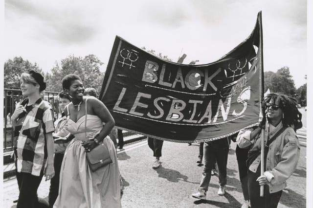 <p>Femi Otitoju, right, at the Lesbian Strength March in London on 22 June 1985</p>