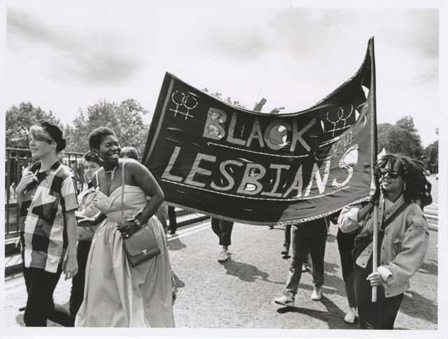 <p>Femi Otitoju, right, at the Lesbian Strength March in London on 22 June 1985</p>