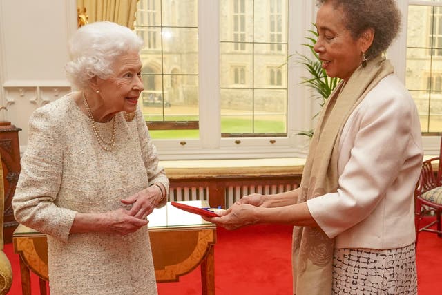 The Queen presents the Queen’s Gold Medal for Poetry to Grace Nichols during a private audience at Windsor Castle (Steve Parsons/PA)